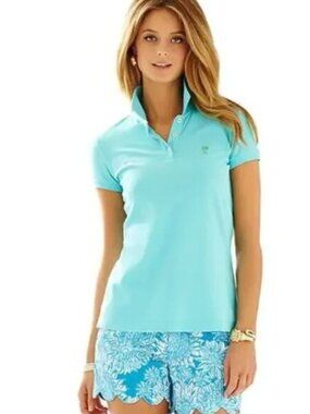 Lilly Pulitzer Aqua Polo Shirt with Palm Embroidery